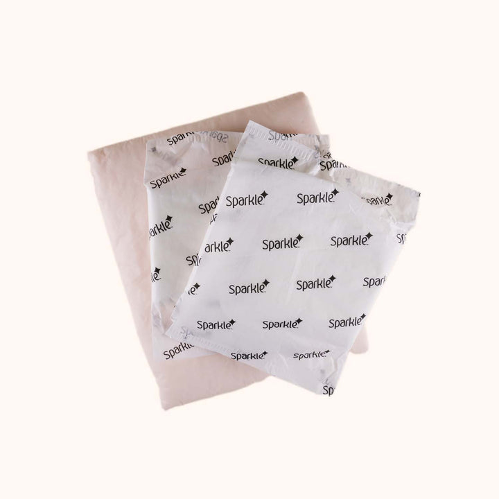 Feminine pads and large absorbent pad for peace of mind. 
