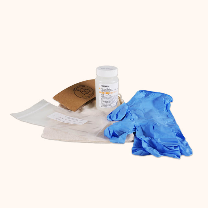 Saline, gloves and placenta bag included. 